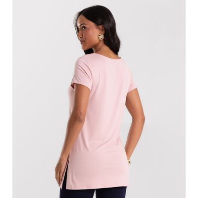 Blusa Básica Alongada Feminina Rovitex Rosa P / Rosa