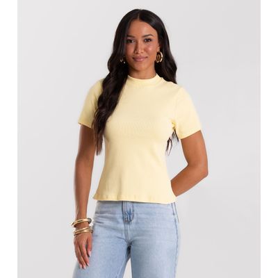 Blusa Feminina Básica Em Ribana Com Gola Rovitex Amarelo M / Amarelo