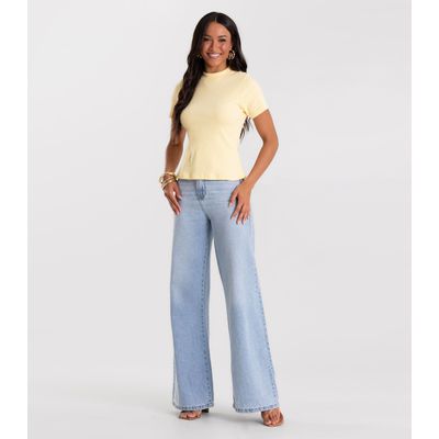 Blusa Feminina Básica Em Ribana Com Gola Rovitex Amarelo G / Amarelo