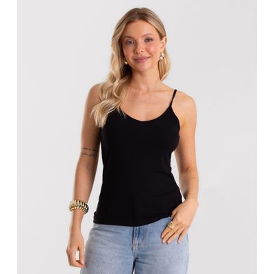 Blusa De Alça Feminina Canelada Rovitex Preto M / Preto