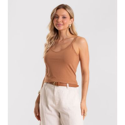 Blusa De Alça Feminina Canelada Rovitex Marrom P / Marrom