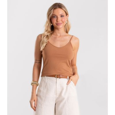 Blusa De Alça Feminina Canelada Rovitex Marrom P / Marrom