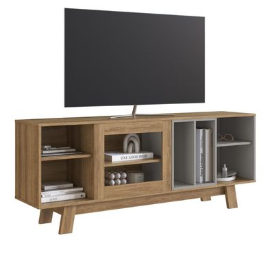 Rack Para Tv Até 65 Polegadas Com 2 Portas E 4 Nichos Mel Fume