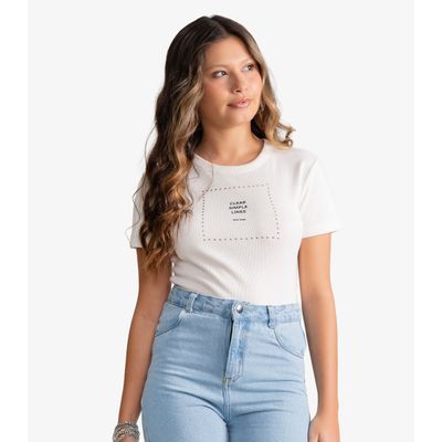 Blusa Feminina Em Ribana Com Termocolante Minty Bege 14 / Bege