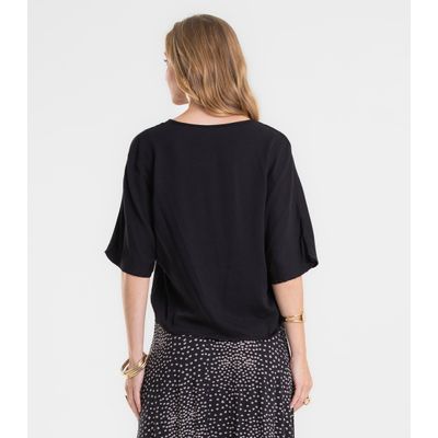 Blusa Feminina Com Recorte em Viscose Rovitex Preto P / Preto
