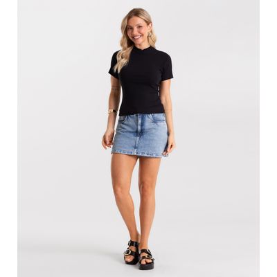 Blusa Feminina Básica Em Ribana Com Gola Rovitex Preto M / Preto