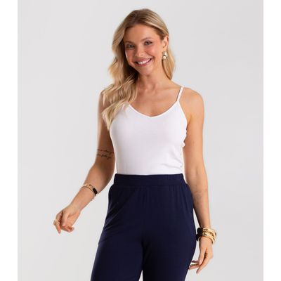 Blusa De Alça Feminina Canelada Rovitex Branco P / Branco