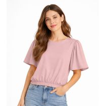 Blusa Feminina Com Franzido Na Manga Infinita Cor Rosa