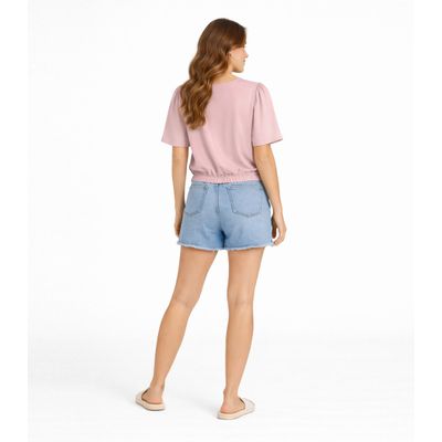 Blusa Feminina Com Franzido Na Manga Infinita Cor Rosa M / Rosa