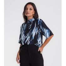 Blusa Endless Estampada Viscose Khyara Feminina Azul