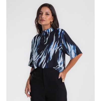 Blusa Endless Estampada Viscose Khyara Feminina Azul G / Azul