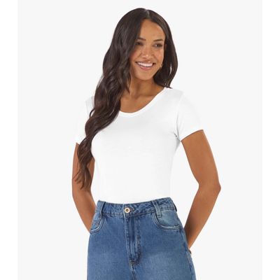 Blusa Básica Feminina Viscotorcion Rovitex Branco P / Branco
