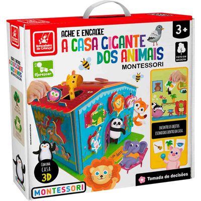 Jogo Ache e Encaixe - Casa Gigante dos Animais - Madeira - Brincadeira de Criança