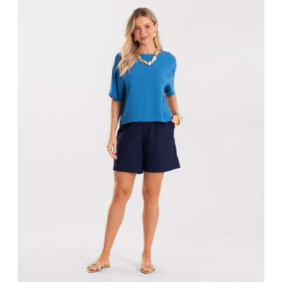 Blusa Feminina Box Em Tecido Viscose Rovitex Azul M / Azul