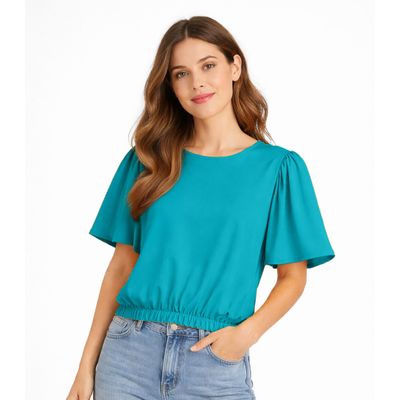 Blusa Feminina Com Franzido Na Manga Infinita Cor Azul M / Azul