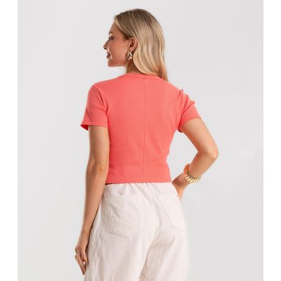 Blusa Cropped Ribana Básica Rovitex Laranja P / Laranja