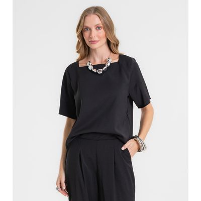 Blusa Feminina Decote Quadrado Em Tecido Rovitex Preto M / Preto