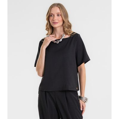 Blusa Feminina Decote Quadrado Em Tecido Rovitex Preto M / Preto