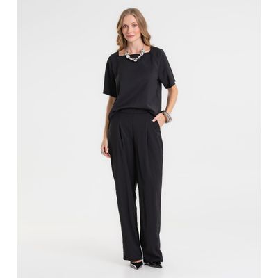 Blusa Feminina Decote Quadrado Em Tecido Rovitex Preto G / Preto