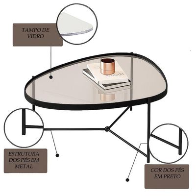 Mesa De Centro Organica Alamanda Preto Pe Preto - Moveis Jb