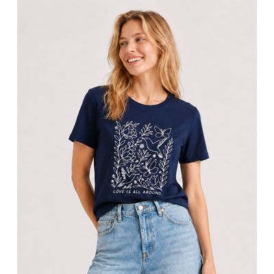 Blusa Feminina Com Estampa Localizada Infinita Cor Azul G / Azul