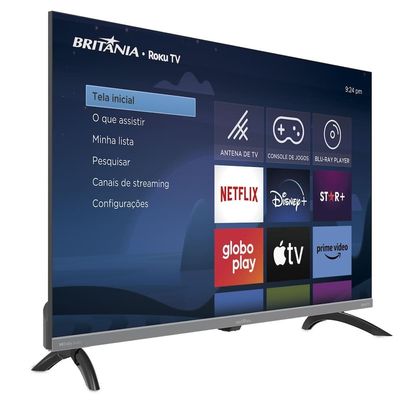 Smart TV 32 Polegadas HD Britânia B32KRA Roku TV Wi-Fi Dolby Audio Preto
