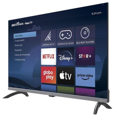 Smart TV 32 Polegadas HD Britânia B32KRA Roku TV Wi-Fi Dolby Audio Preto