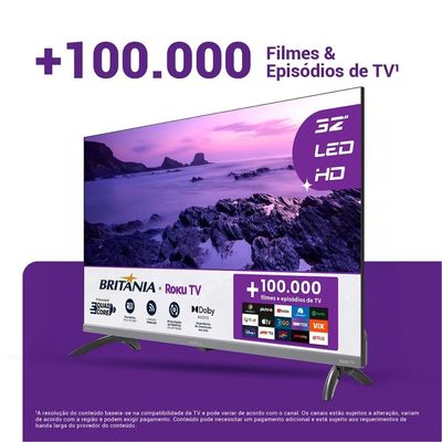 Smart TV 32 Polegadas HD Britânia B32KRA Roku TV Wi-Fi Dolby Audio Preto
