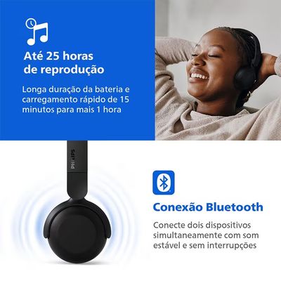 Fone de Ouvido TAH2209BK/00 Headphone Bluetooth Philips Preto