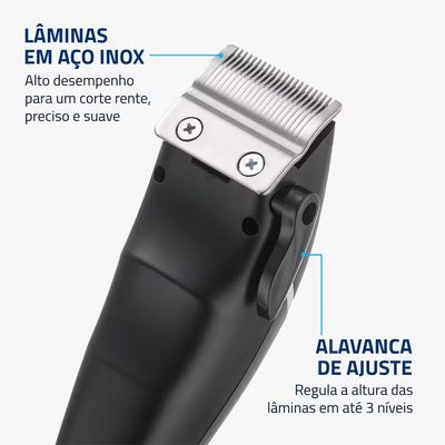 Máquina de Cortar Cabelo CR-11 Sem Fio Painel Digital 140min 4 Pentes Mondial Preto / Bivolt