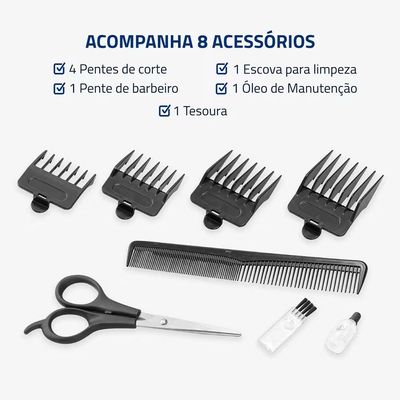 Máquina de Cortar Cabelo CR-11 Sem Fio Painel Digital 140min 4 Pentes Mondial Preto / Bivolt