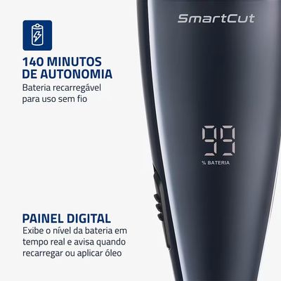 Máquina de Cortar Cabelo CR-11 Sem Fio Painel Digital 140min 4 Pentes Mondial Preto / Bivolt
