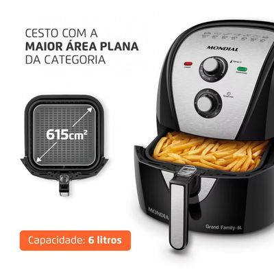Fritadeira Elétrica Sem Óleo Air Fryer Mondial AFN-60 6L Preto com Inox / 110V