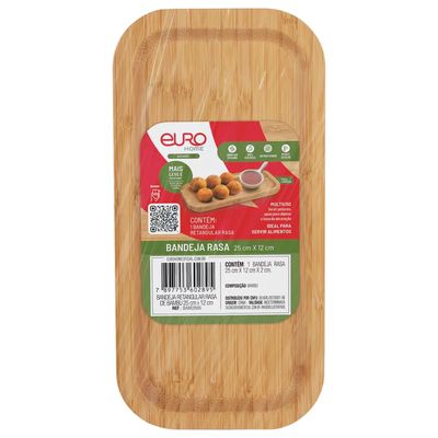Bandeja Retangular Bambu 25x12cm Material Sustentável Euro Home Natural