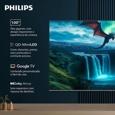 Smart TV QD-MiniLED 100MLED800 100 Polegadas Ultra HD 4K Philips Cinza / Bivolt