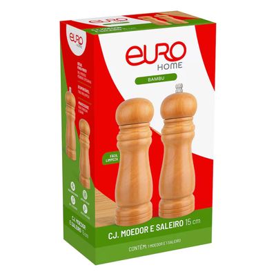 Conjunto Moedor de Pimenta e Saleiro 15cm Bambu Sistema Cerâmico Antibacteriano Euro Home Natural