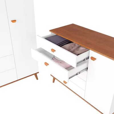 Guarda-Roupa Bartira Ternura com 3 Portas, 2 Gavetas + Cômoda Bartira Ternura com 5 Gavetas e 1 Porta Branco Wood