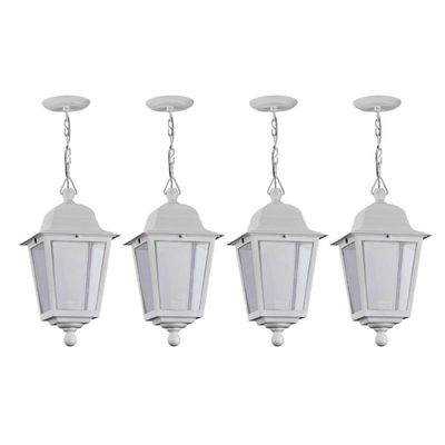 Kit 4 Luminárias de Teto Pendente Branco Lente Transparente Termoplástico E27 Soberana Dital