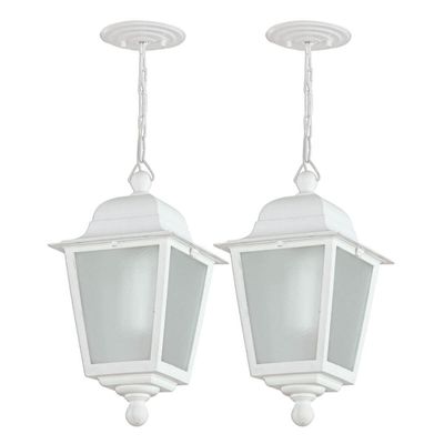 Kit 2 Luminárias Pendentes com Lente Fosca Branco para Hall de Entrada Termoplástico E27 Dital