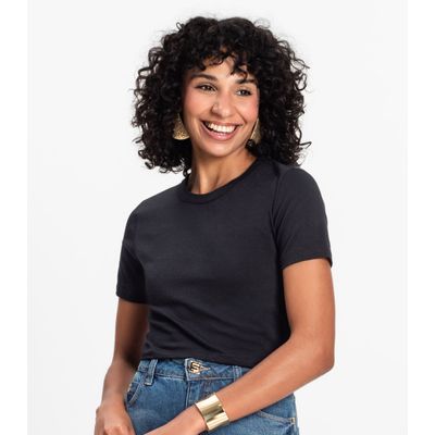 Blusa Básica Feminina Cotton Leve Rovitex Preto G / Preto