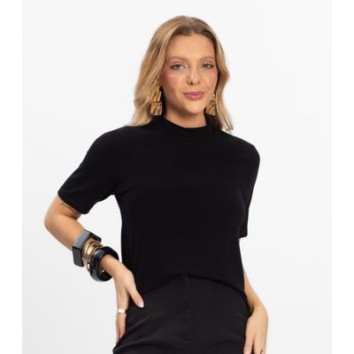 Blusa Feminina Básica em Malha Visco Rovitex Preto P / Preto