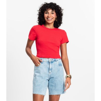 Blusa Cropped Ribana Básica Rovitex Vermelho GG / Vermelho
