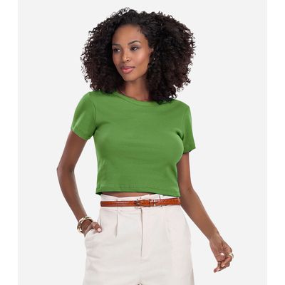 Blusa Cropped Ribana Básica Rovitex Verde G / Verde