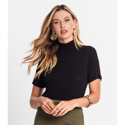 Blusa Feminina Gola Alta ViscoTrico Básica Endless Preto P / Preto
