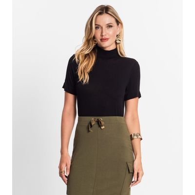 Blusa Feminina Gola Alta ViscoTrico Básica Endless Preto M / Preto