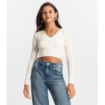 Blusa Cropped Juvenil Manga Longa Minty Bege
