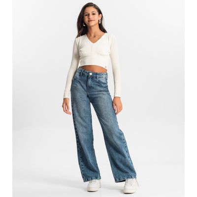 Blusa Cropped Juvenil Manga Longa Minty Bege 18 / Bege