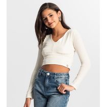 Blusa Cropped Juvenil Manga Longa Minty Bege