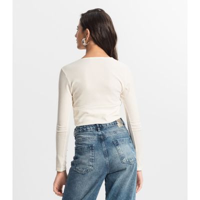 Blusa Cropped Juvenil Manga Longa Minty Bege 18 / Bege