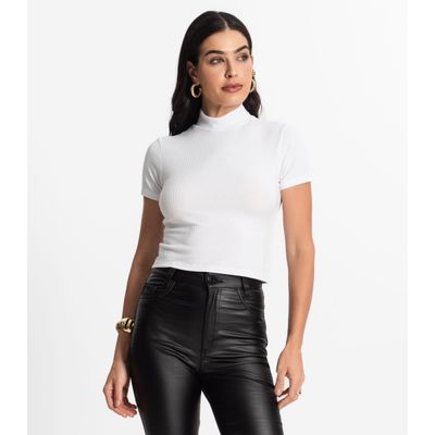 Blusa Feminina Canelada Viscose Manga Curta Select Branco PP / Branco